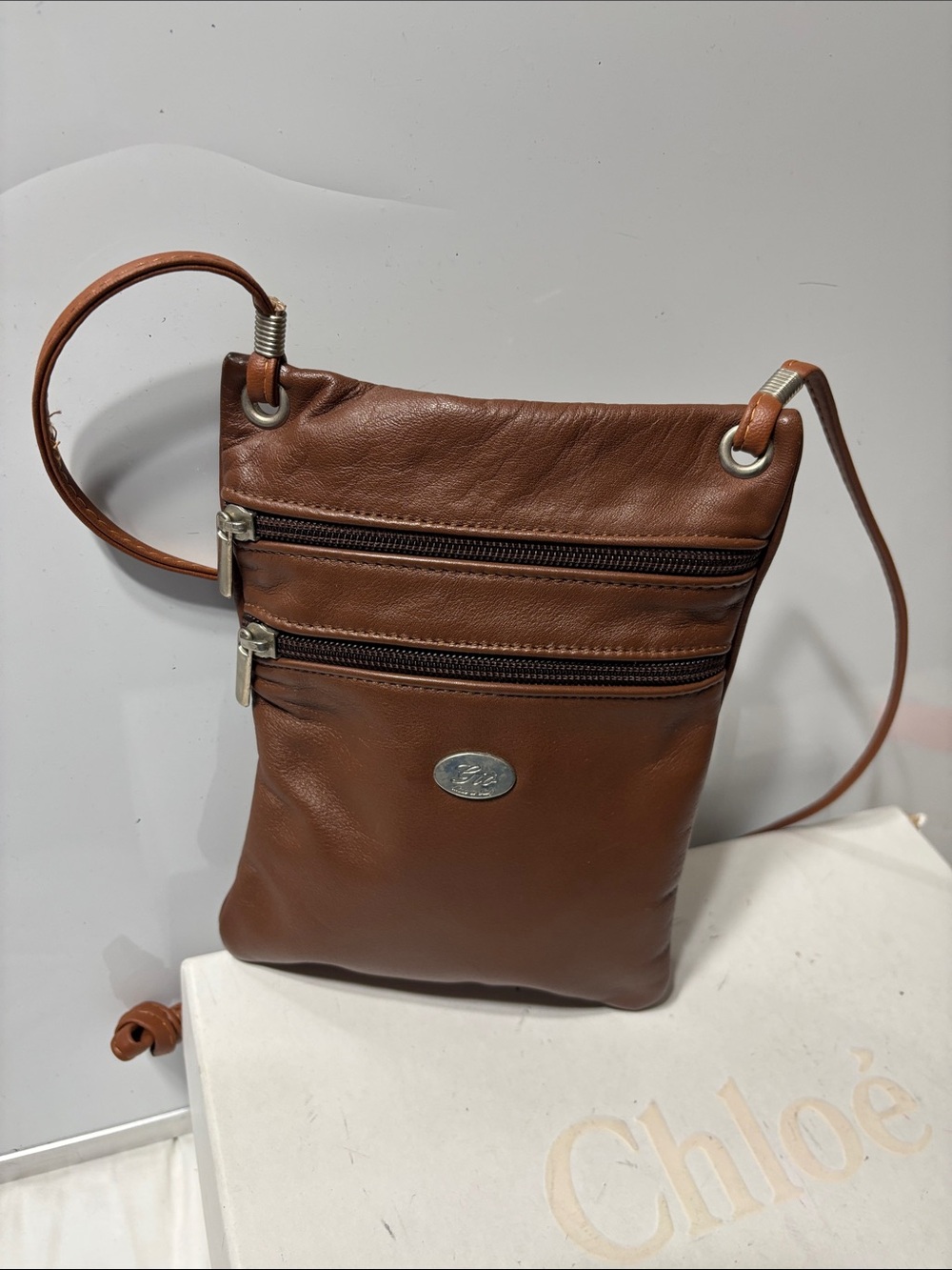 Gio Women's Tan Crossbody Bag with Front Zip - . Made in Italy